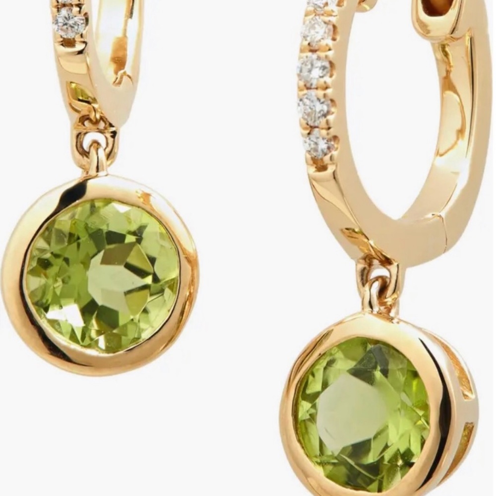 BONY LEVY High-End 18k Yellow Gold, Genuine Diamond Huggie Hoops, AAA peridot.